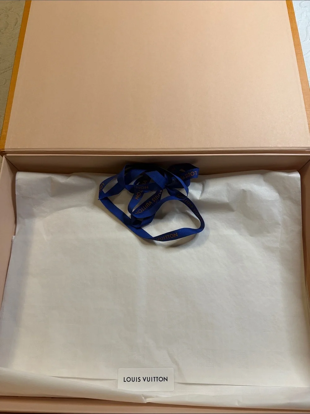Louis Vuitton Orange Signature Gift Box, Ribbon, and Tissue Mailed in a LV box.